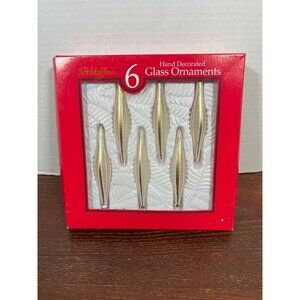 Vintage Holiday Time 6 Hand Decorated Glass Ornaments With Glitter Accents K3